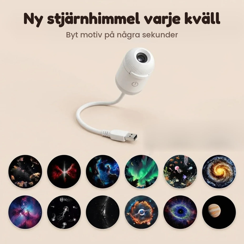 Projektorn med utbytbara motivskivor