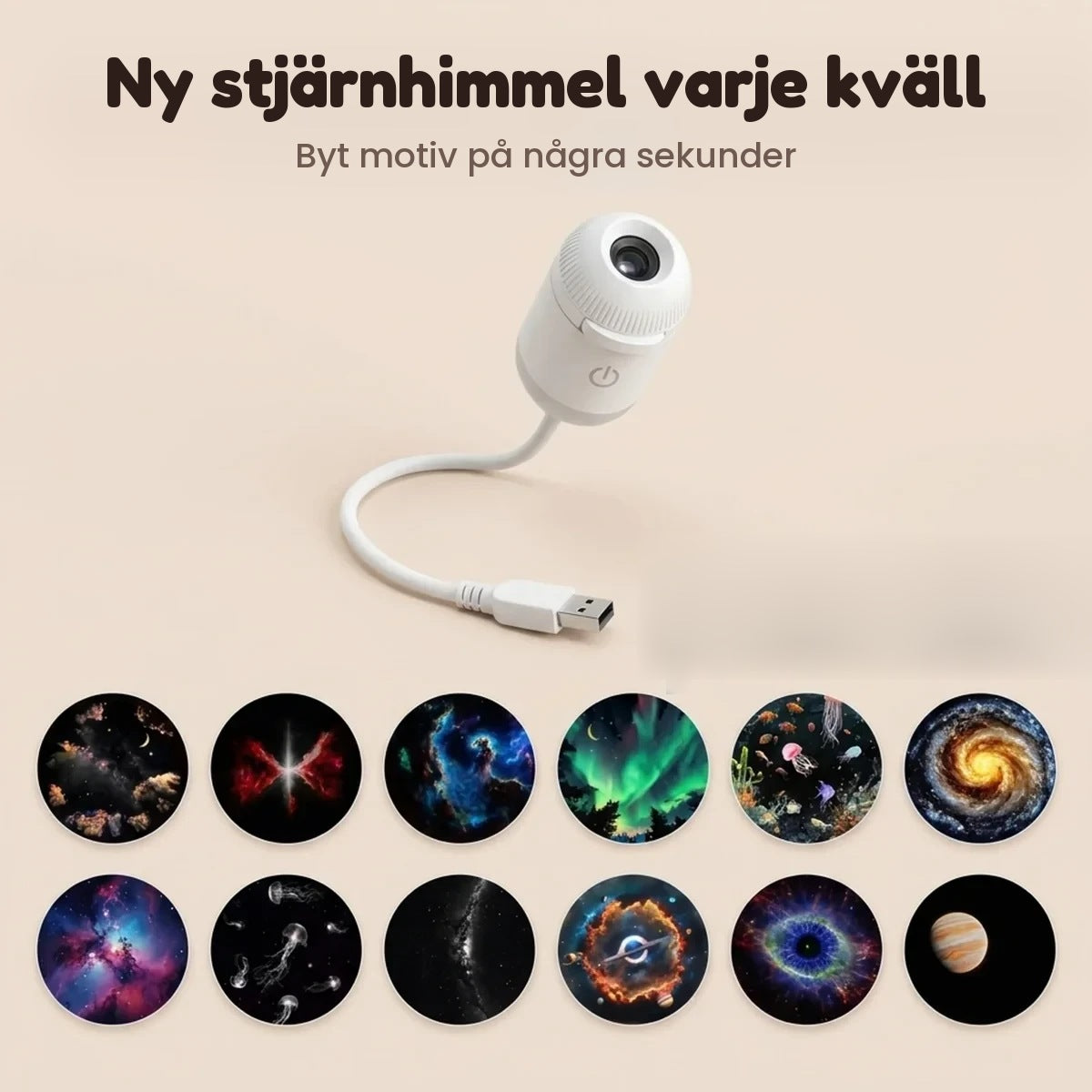 Projektorn med utbytbara motivskivor